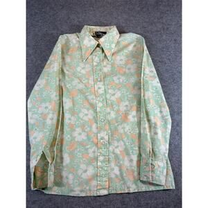 Vintage Step Up Floral Button Up Shirt Womens Large Mint Green Flower Retro Boho